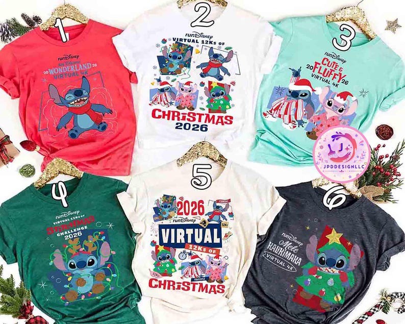 runDisney Virtual 12Ks of Christmas Challenge Shirt, Lilo & Stitch WDW Running Xmas 2026 Shirt, Dissney Stitch Angel Christmas Runner 4K Tee