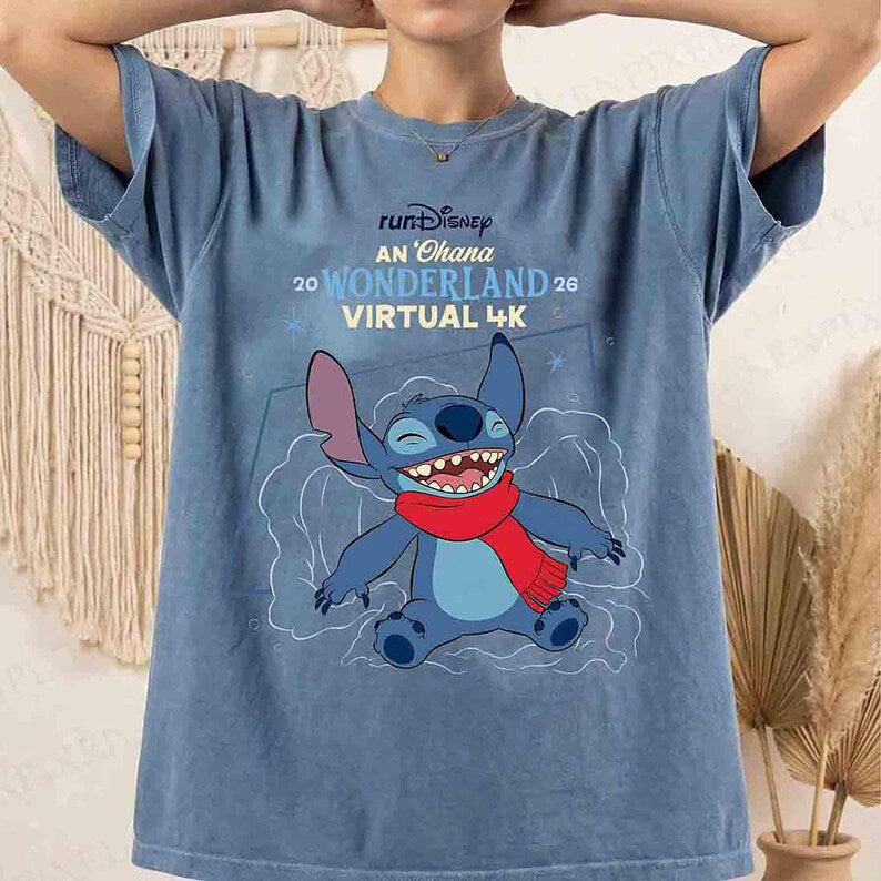 runDisney Virtual 12Ks of Christmas Challenge Shirt, Lilo & Stitch WDW Running Xmas 2026 Shirt, Dissney Stitch Angel Christmas Runner 4K Tee