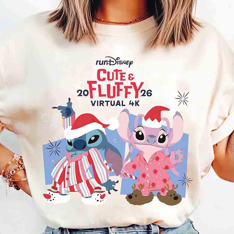 runDisney Virtual 12Ks of Christmas Challenge Shirt, Lilo & Stitch WDW Running Xmas 2026 Shirt, Dissney Stitch Angel Christmas Runner 4K Tee