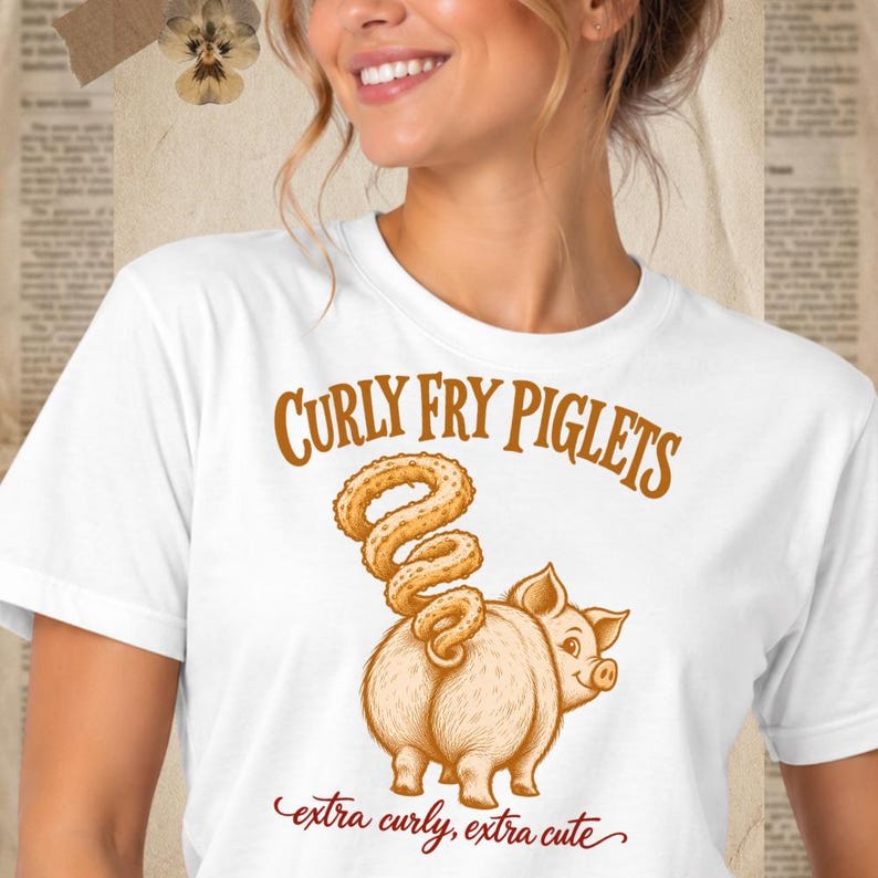 Curly Fry Piglets Shirt, Funny Pig Lover Tee, Cute Farm Animal Shirt, Curly Fries Food Pun Tee, Piglet Graphic Shirt, Farmer Gift Tee