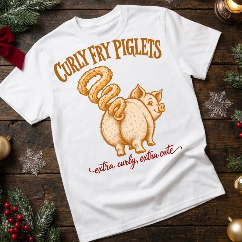 Curly Fry Piglets Shirt, Funny Pig Lover Tee, Cute Farm Animal Shirt, Curly Fries Food Pun Tee, Piglet Graphic Shirt, Farmer Gift Tee