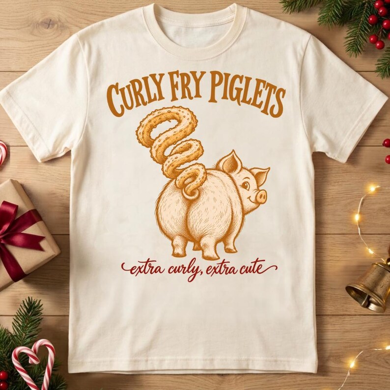 Curly Fry Piglets Shirt, Funny Pig Lover Tee, Cute Farm Animal Shirt, Curly Fries Food Pun Tee, Piglet Graphic Shirt, Farmer Gift Tee