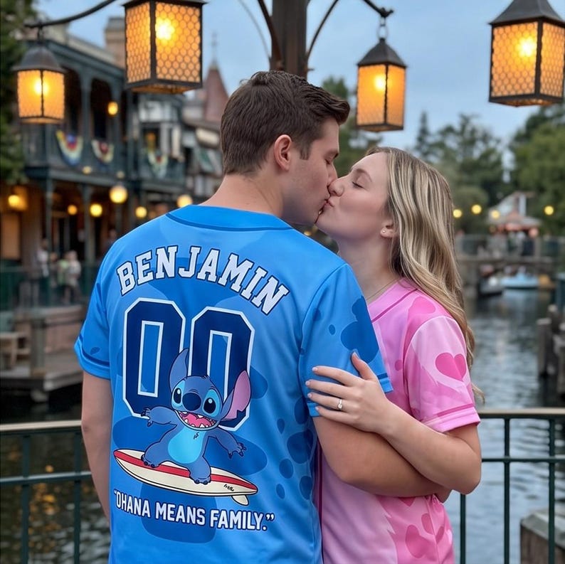 Disney Lilo Stitch Baseball Jersey Couple, Stitch & Angel Custom Jersey, Personalized Disney Baseball Shirt, Family Character Jersey