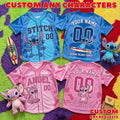 Disney Lilo Stitch Baseball Jersey Couple, Stitch & Angel Custom Jersey, Personalized Disney Baseball Shirt, Family Character Jersey