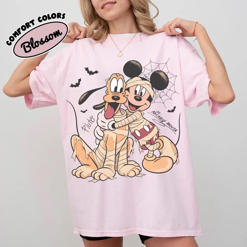 Comfort Colors® Retro Mickey And Pluto Signatures Halloween Shirt, Disney Spooky Season Tee, Disneyland Family Trip 2026, Mickey & Co Gift