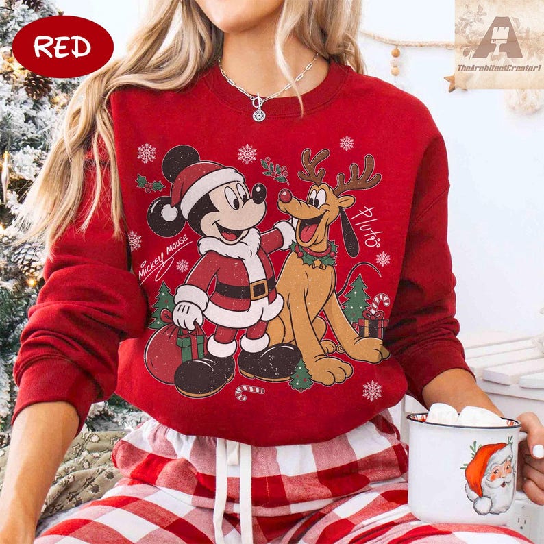 Retro Mickey And Pluto Christmas Shirt, Comfort Colors Santa Mickey Design Tee, Mickey Very Merry Christmas Party 2026 Shirt, DisneyLand Tee