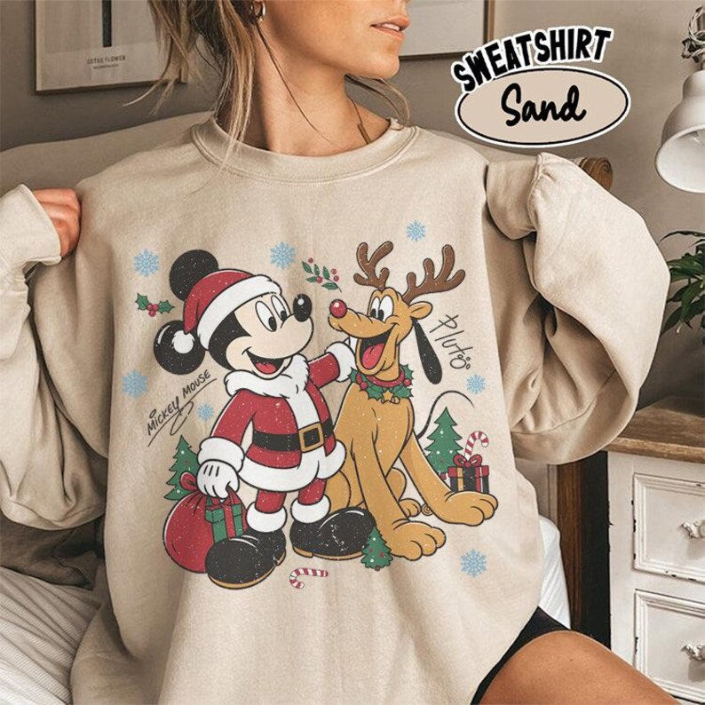 Retro Mickey And Pluto Christmas Shirt, Comfort Colors Santa Mickey Design Tee, Mickey Very Merry Christmas Party 2026 Shirt, DisneyLand Tee