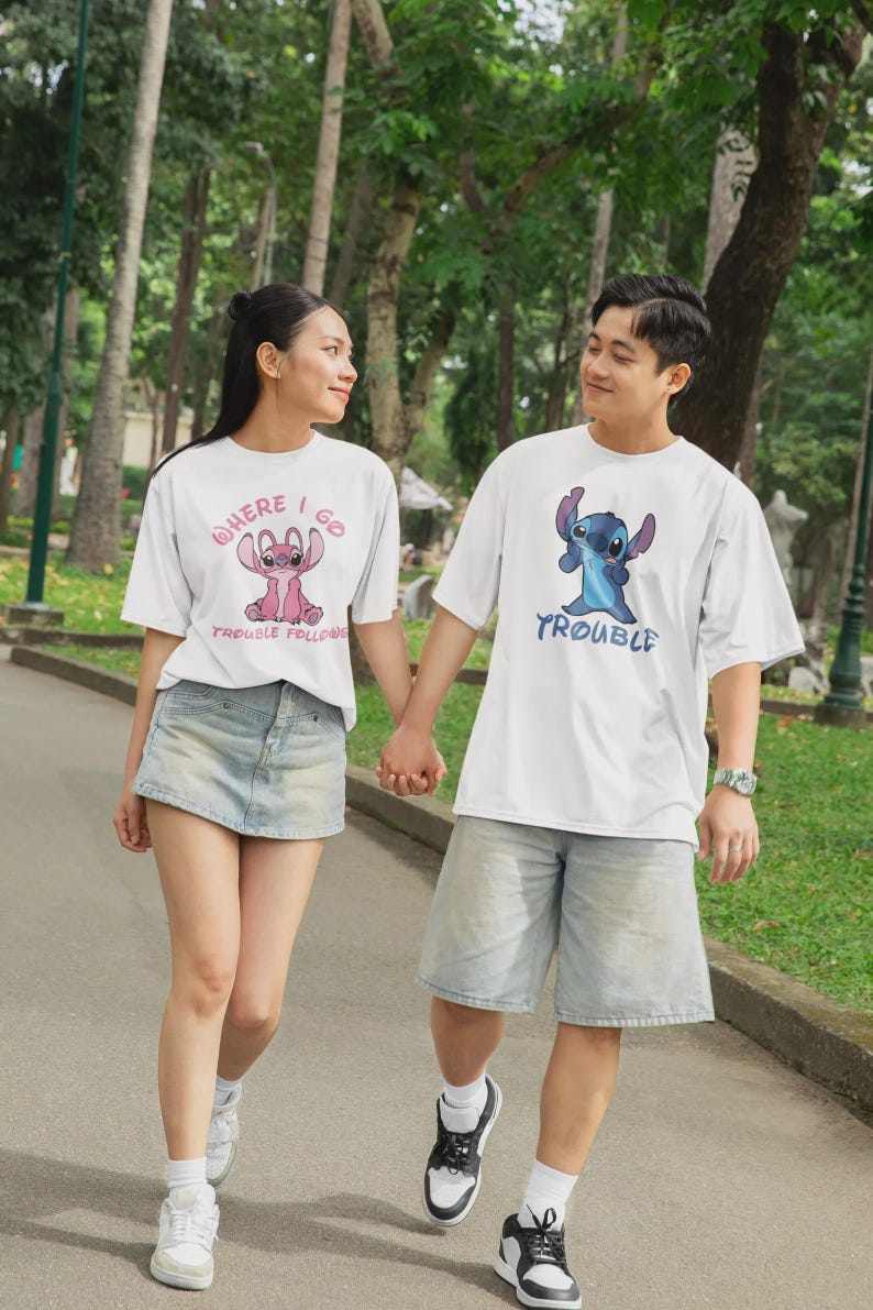 Disney Stitch and Angel Couple Shirt, Where I Go Trouble Follows Shirt, Disney Couple Matching Shirts, Disney Mr And Mrs Shirt