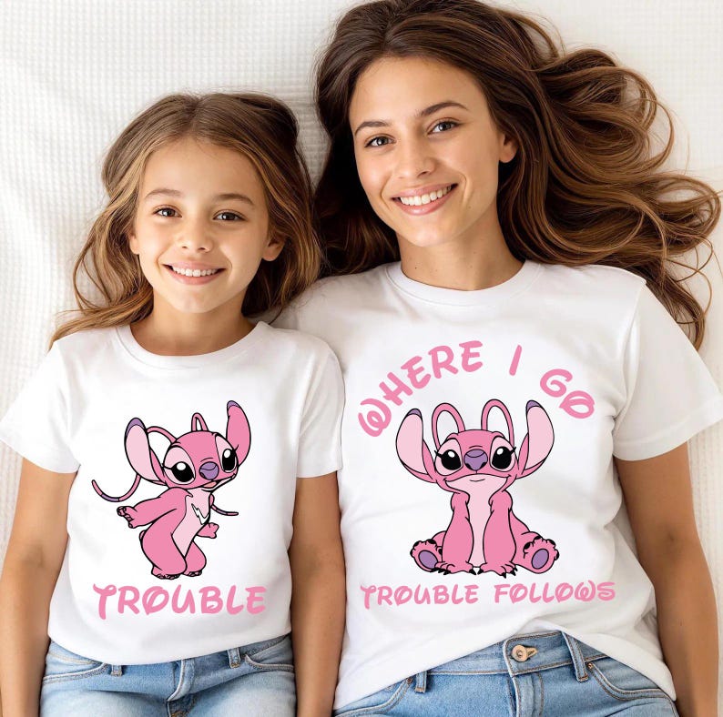 Disney Stitch and Angel Couple Shirt, Where I Go Trouble Follows Shirt, Disney Couple Matching Shirts, Disney Mr And Mrs Shirt