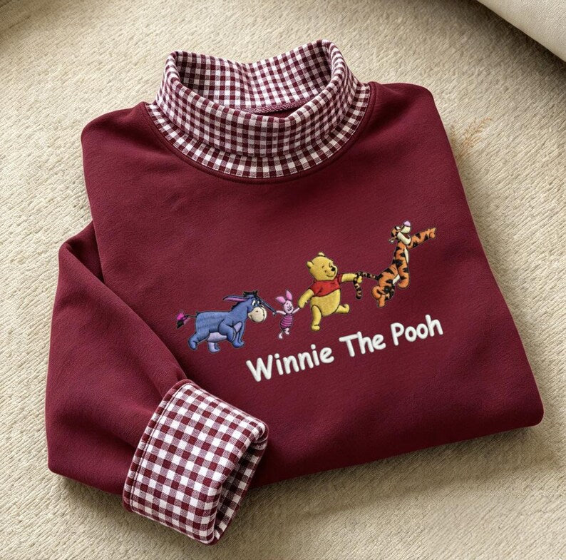 Winnie The Pooh Embroidered Sweatshirt, Disney Eeyore Piglet Tigger Crewneck, Pooh Bear Gingham Sweater, Hundred Acre Wood Disney Park Gift