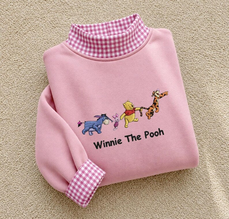 Winnie The Pooh Embroidered Sweatshirt, Disney Eeyore Piglet Tigger Crewneck, Pooh Bear Gingham Sweater, Hundred Acre Wood Disney Park Gift