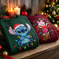 Embroidered Stitch and Piglet Christmas Sweatshirt, Disney Christmas Lights Shirt, Disney Santa Stitch Hoodie, Disneyland Holiday Outfit
