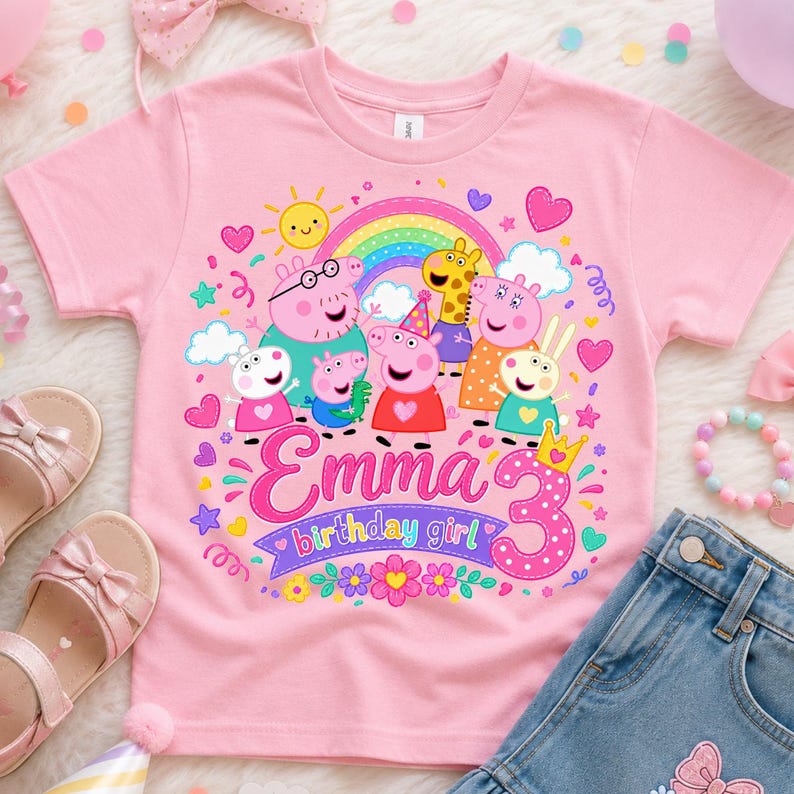 Pink Pig Birthday Shirt Custom | Personalised Kids Birthday Tee | Custom  Birthday Shirt | Cute Cartoon Inspired Tee | Custom T-shirt.