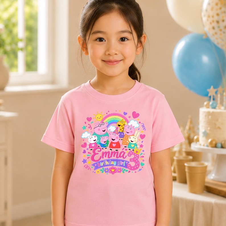 Pink Pig Birthday Shirt Custom | Personalised Kids Birthday Tee | Custom  Birthday Shirt | Cute Cartoon Inspired Tee | Custom T-shirt.
