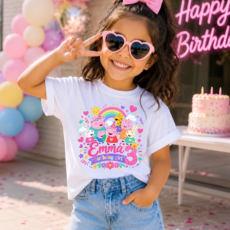 Pink Pig Birthday Shirt Custom | Personalised Kids Birthday Tee | Custom  Birthday Shirt | Cute Cartoon Inspired Tee | Custom T-shirt.