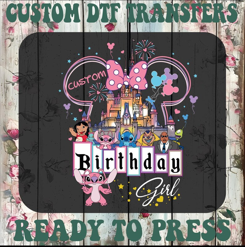 Custom Name Stitch and Angel Birthday DTF Transfers, Personalized Birthday Ready To Press
