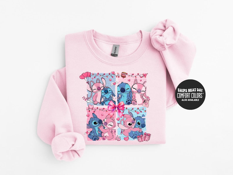 Disney Valentines Sweatshirt Stitch And Angel Shirt Valentines Disney Shirt Disney Matching Couples Valentine's Sweatshirt Gift For Couple
