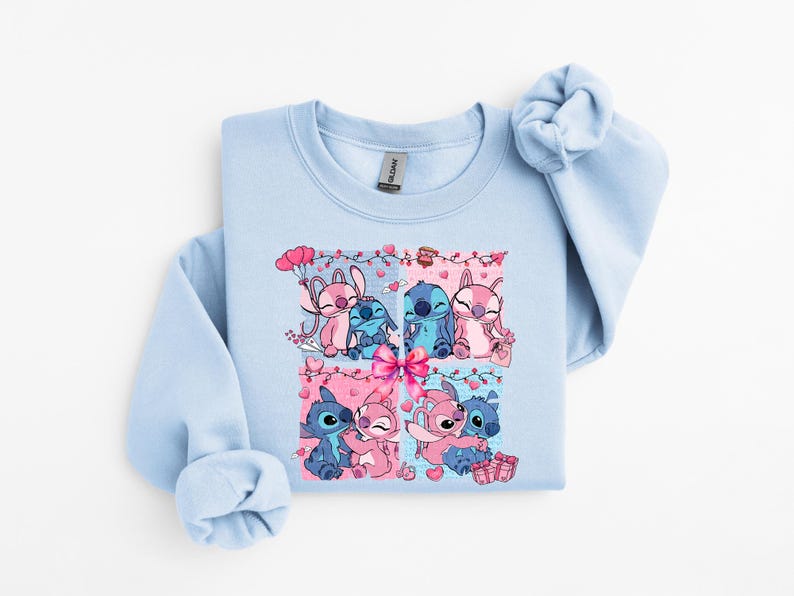 Disney Valentines Sweatshirt Stitch And Angel Shirt Valentines Disney Shirt Disney Matching Couples Valentine's Sweatshirt Gift For Couple