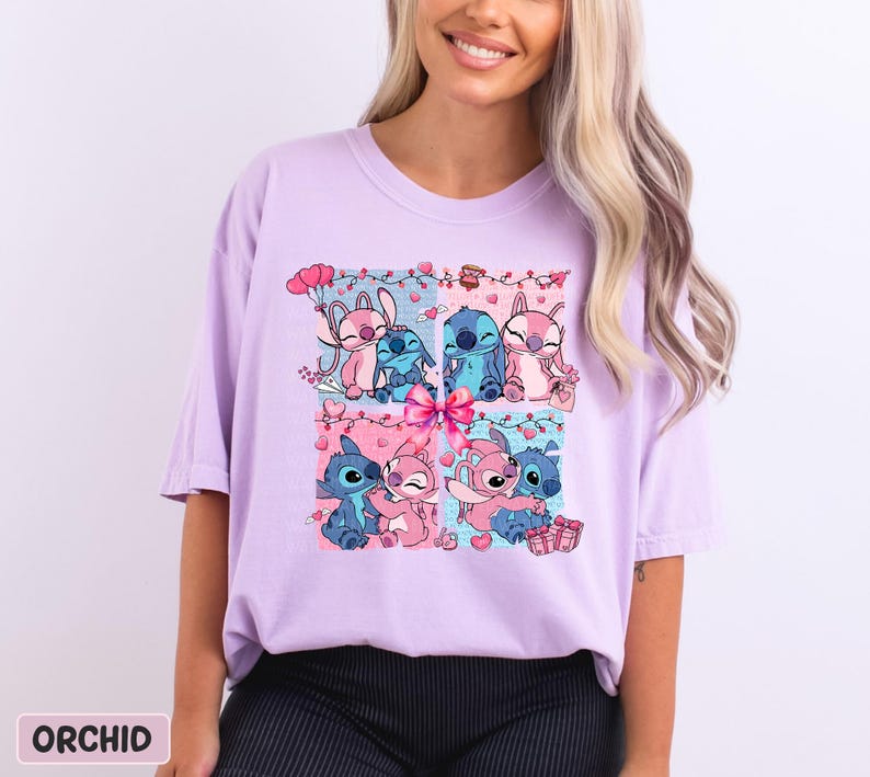 Disney Valentines Sweatshirt Stitch And Angel Shirt Valentines Disney Shirt Disney Matching Couples Valentine's Sweatshirt Gift For Couple