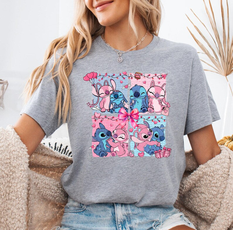 Disney Valentines Sweatshirt Stitch And Angel Shirt Valentines Disney Shirt Disney Matching Couples Valentine's Sweatshirt Gift For Couple