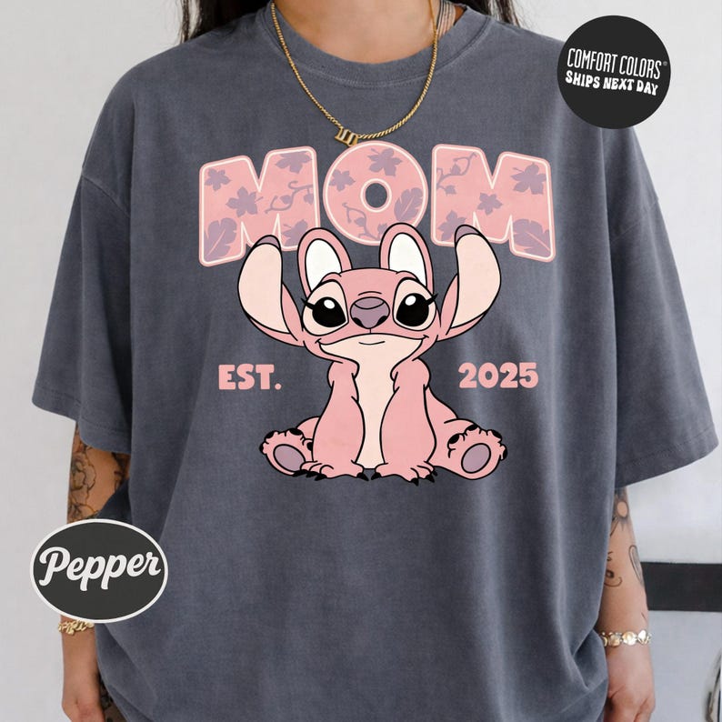 Custom Stitch Mom Dad Shirt Personalized Year Matching Family Shirt Comfort Colors Disney Mama Dada Shirt Disney Mama Tee Angel Stitch Shirt