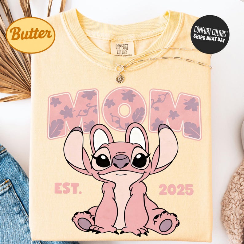 Custom Stitch Mom Dad Shirt Personalized Year Matching Family Shirt Comfort Colors Disney Mama Dada Shirt Disney Mama Tee Angel Stitch Shirt