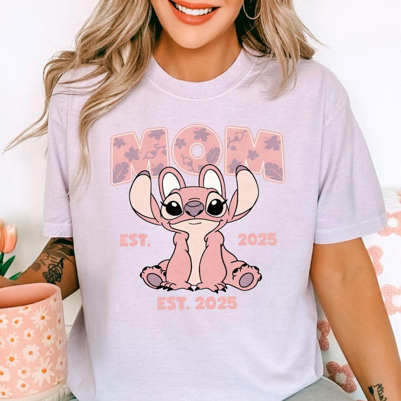 Custom Stitch Mom Dad Shirt Personalized Year Matching Family Shirt Comfort Colors Disney Mama Dada Shirt Disney Mama Tee Angel Stitch Shirt