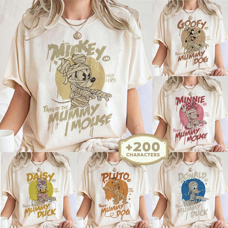 Tails of Mummy Mouse Disney Halloween Shirt, Comfort Colors Mickey Minnie Daisy Donald Goofy Pluto Mummy Tee, Retro Spooky Family Vacation