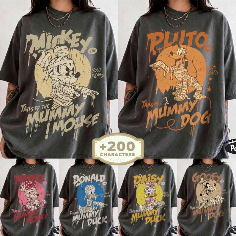 Tails of Mummy Mouse Disney Halloween Shirt, Comfort Colors Mickey Minnie Daisy Donald Goofy Pluto Mummy Tee, Retro Spooky Family Vacation