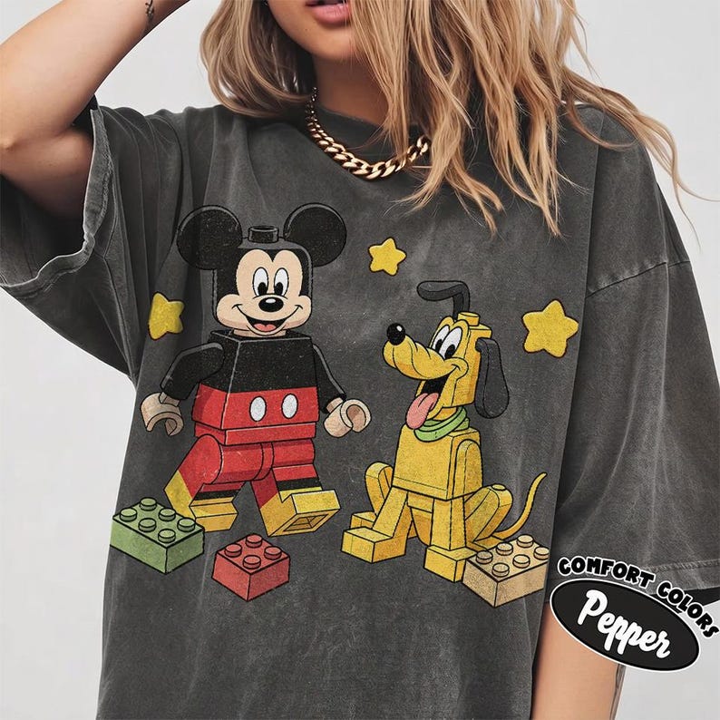 Mickey Pluto Building Block Shirt, Mickey & Pluto Inspired Tee, Block Character Friends Shirt, Disney Family Vacation Shirt