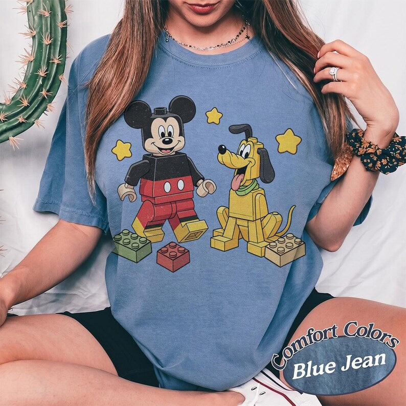 Mickey Pluto Building Block Shirt, Mickey & Pluto Inspired Tee, Block Character Friends Shirt, Disney Family Vacation Shirt