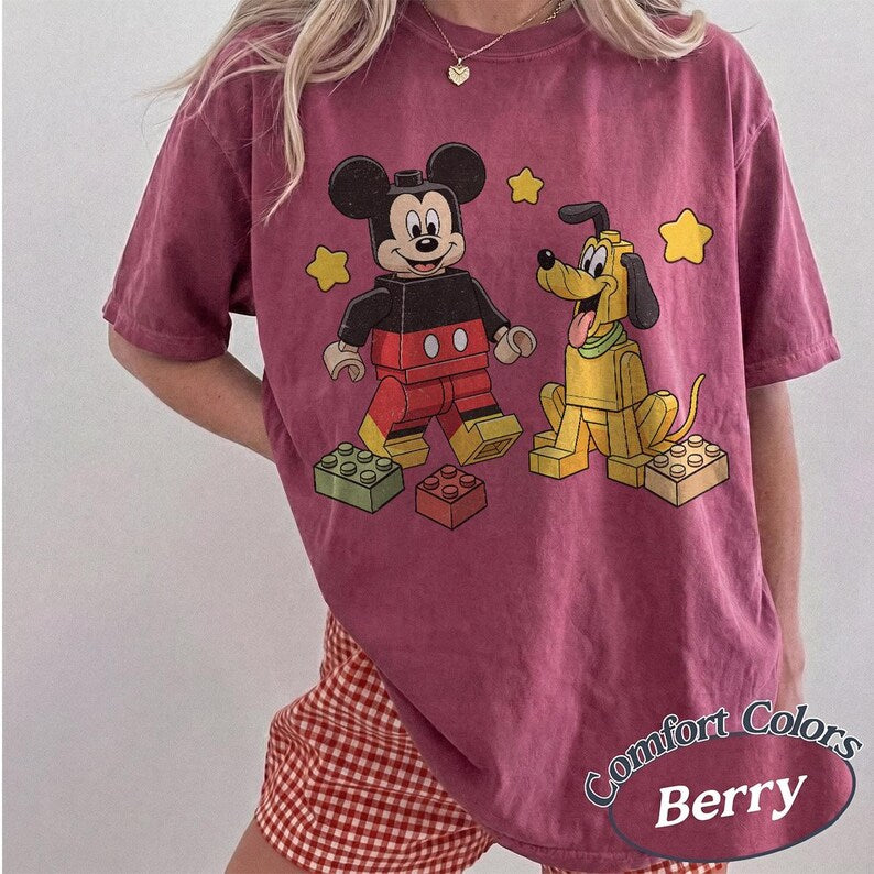 Mickey Pluto Building Block Shirt, Mickey & Pluto Inspired Tee, Block Character Friends Shirt, Disney Family Vacation Shirt