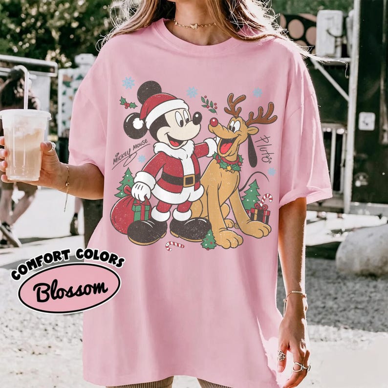 Retro Mickey And Pluto Christmas Shirt, Comfort Colors Santa Mickey Design Tee, Mickey Very Merry Christmas Party 2026 Shirt, DisneyLand Tee