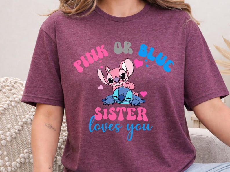 Custom Stitch Gender Reveal Shirt– Disney Baby Shower Tee– Pink or Blue Family Loves You– Cute Pregnancy Announcement Shirt–Team Boy or Girl