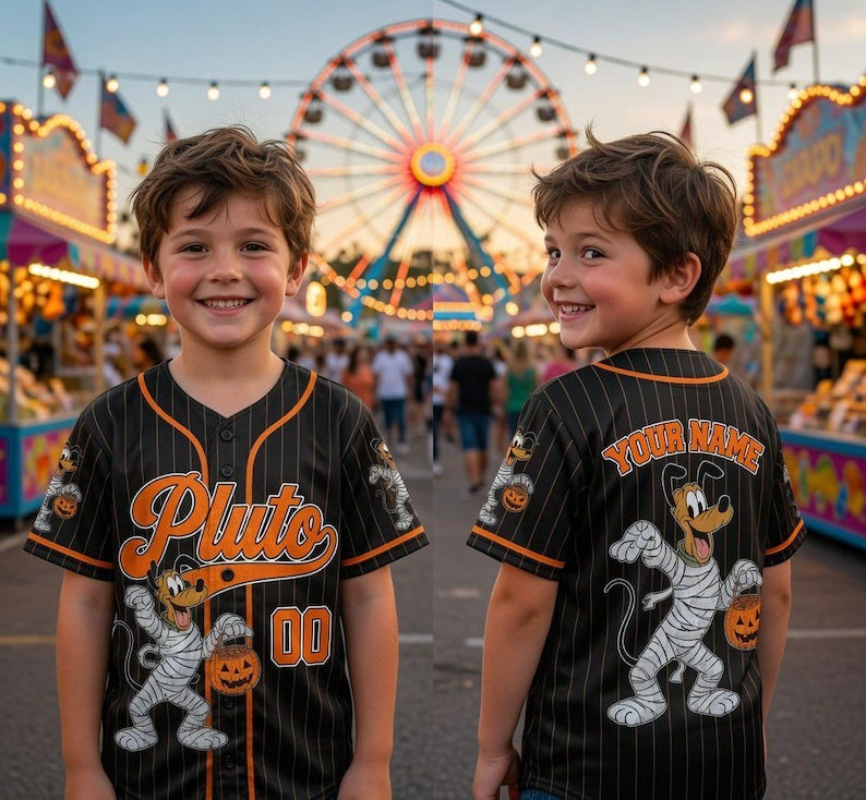 Personalized Pluto Dog Halloween Baseball Jersey, Custom Pinstripe Kids Halloween Trip Shirt