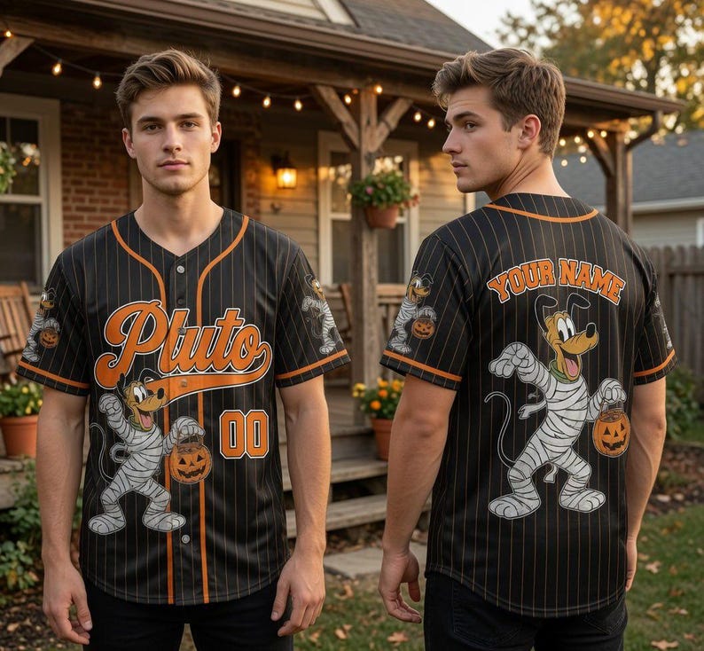 Personalized Pluto Dog Halloween Baseball Jersey, Custom Pinstripe Kids Halloween Trip Shirt