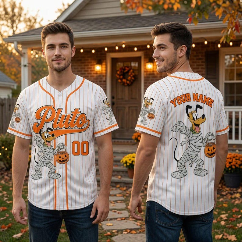 Personalized Pluto Dog Halloween Baseball Jersey, Custom Pinstripe Kids Halloween Trip Shirt