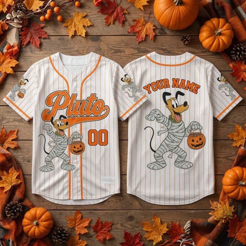 Personalized Pluto Dog Halloween Baseball Jersey, Custom Pinstripe Kids Halloween Trip Shirt