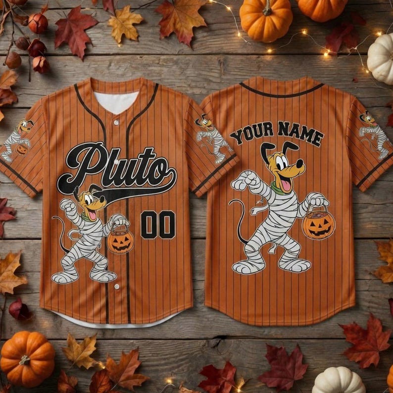 Personalized Pluto Dog Halloween Baseball Jersey, Custom Pinstripe Kids Halloween Trip Shirt