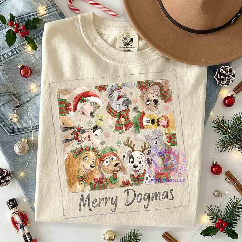 Comfort Colors Disney Dogs Merry Dogmas T-shirt, Pluto Disney Puppy Christmas Tee, Disney Pet Lovers Shirt, Lady Tramp Xmas, Family Gifts