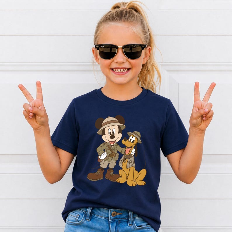 Disney Safari Kids Shirt, Mickey Pluto Graphic Tee, Explorer Hat Portrait Crew Tops, Night Friends Group Trip Park Gift Sweatshirt