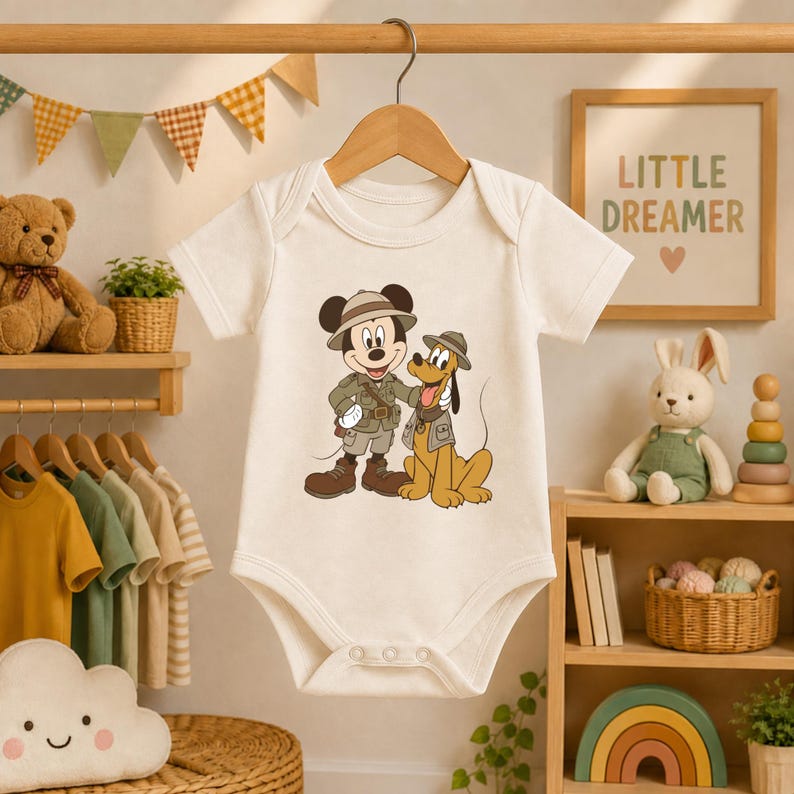 Disney Safari Kids Shirt, Mickey Pluto Graphic Tee, Explorer Hat Portrait Crew Tops, Night Friends Group Trip Park Gift Sweatshirt
