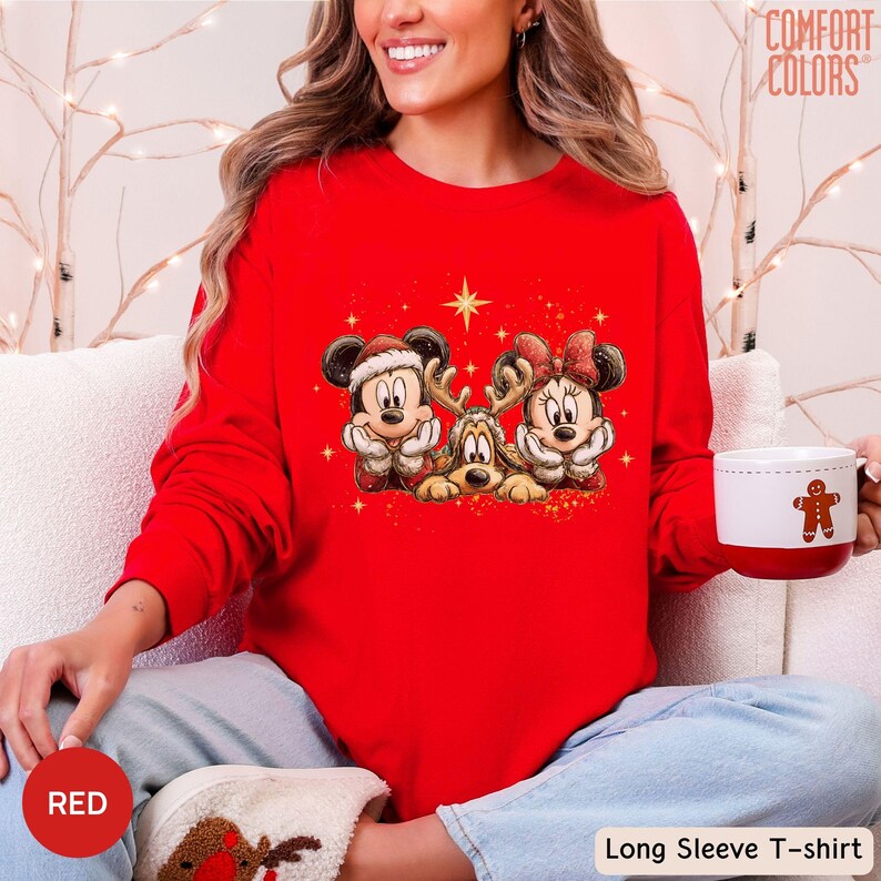 Comfort Colors® Disney Christmas Long Sleeve Tshirt, Mickey Minnie Pluto Holiday Shirt, Disney Family Trip 2026 Matching Outfit