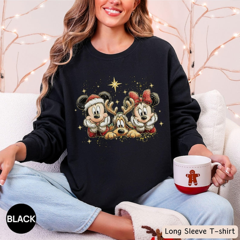 Comfort Colors® Disney Christmas Long Sleeve Tshirt, Mickey Minnie Pluto Holiday Shirt, Disney Family Trip 2026 Matching Outfit