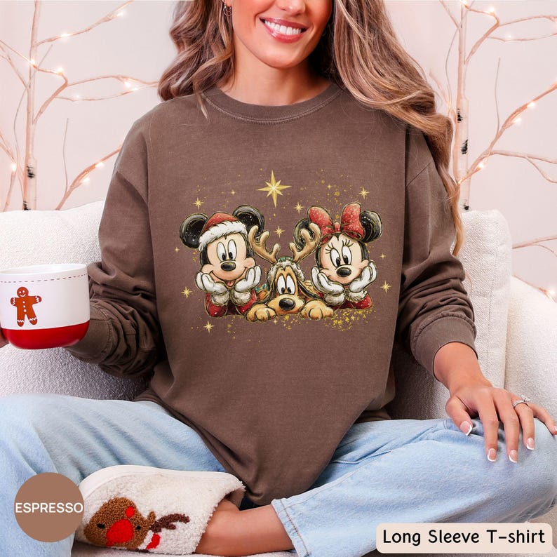 Comfort Colors® Disney Christmas Long Sleeve Tshirt, Mickey Minnie Pluto Holiday Shirt, Disney Family Trip 2026 Matching Outfit