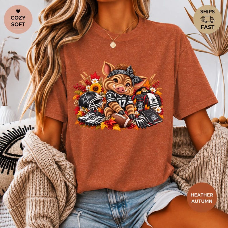 Custom Football Piglet Shirt, Personalized Team Name & Number, Cute Football Mascot Tee, Game Day Fan Gift, Custom Sports Shirt
