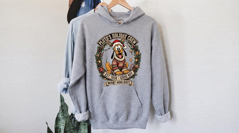 Pluto Christmas Shirt, Disney Holiday Crew T-shirt, Vintage Disney Xmas Sweatshirt, Retro Merry Howlidays Dog Mom Shirt