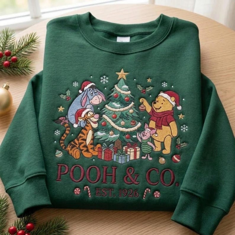 Embroidered Pooh and Friends Christmas Sweatshirt, Tigger Eeyore Piglet Christmas Shirt, Winnie The Pooh Holiday, Crewneck Disney Gift