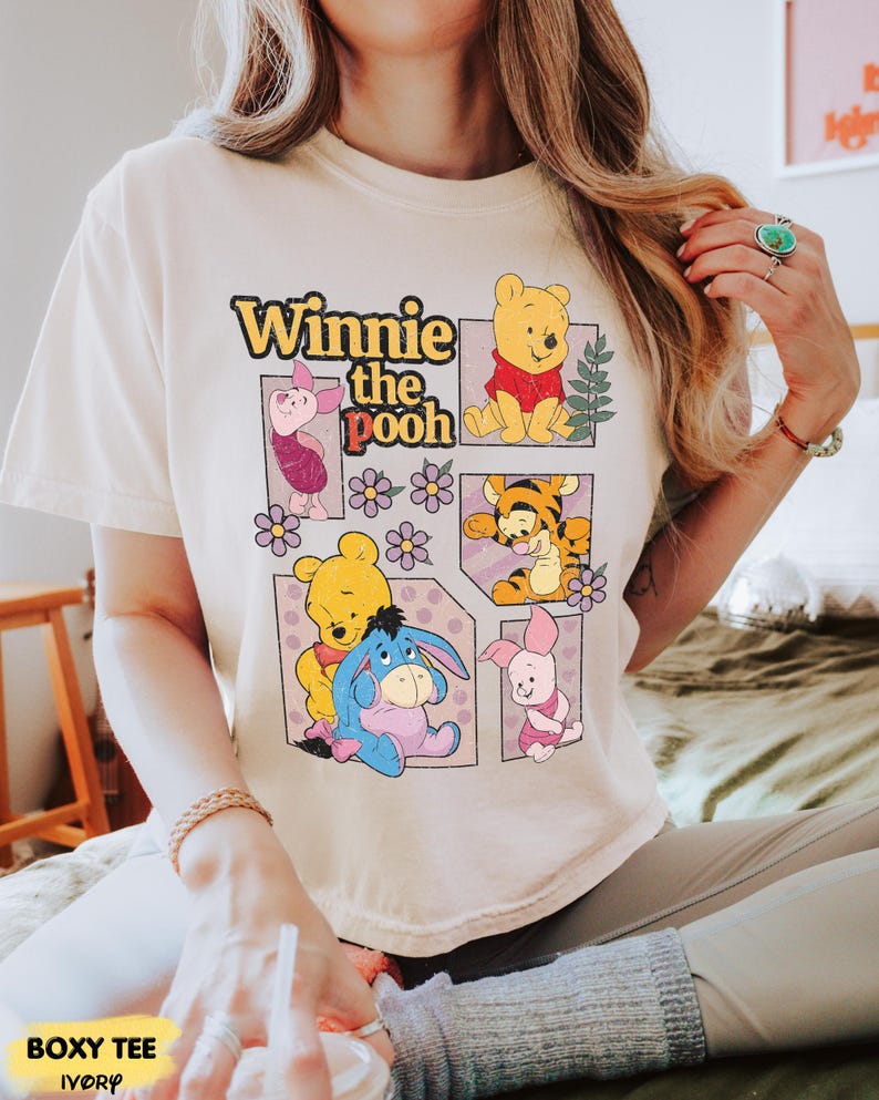 Vintage Pooh Boxy Tee, Pooh Bear Shirt, Magic Kingdom Family Vacation 2026 T-Shirt, WDW Disneyland Trip Shirt
