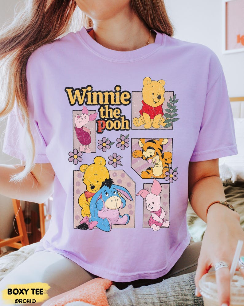 Vintage Pooh Boxy Tee, Pooh Bear Shirt, Magic Kingdom Family Vacation 2026 T-Shirt, WDW Disneyland Trip Shirt